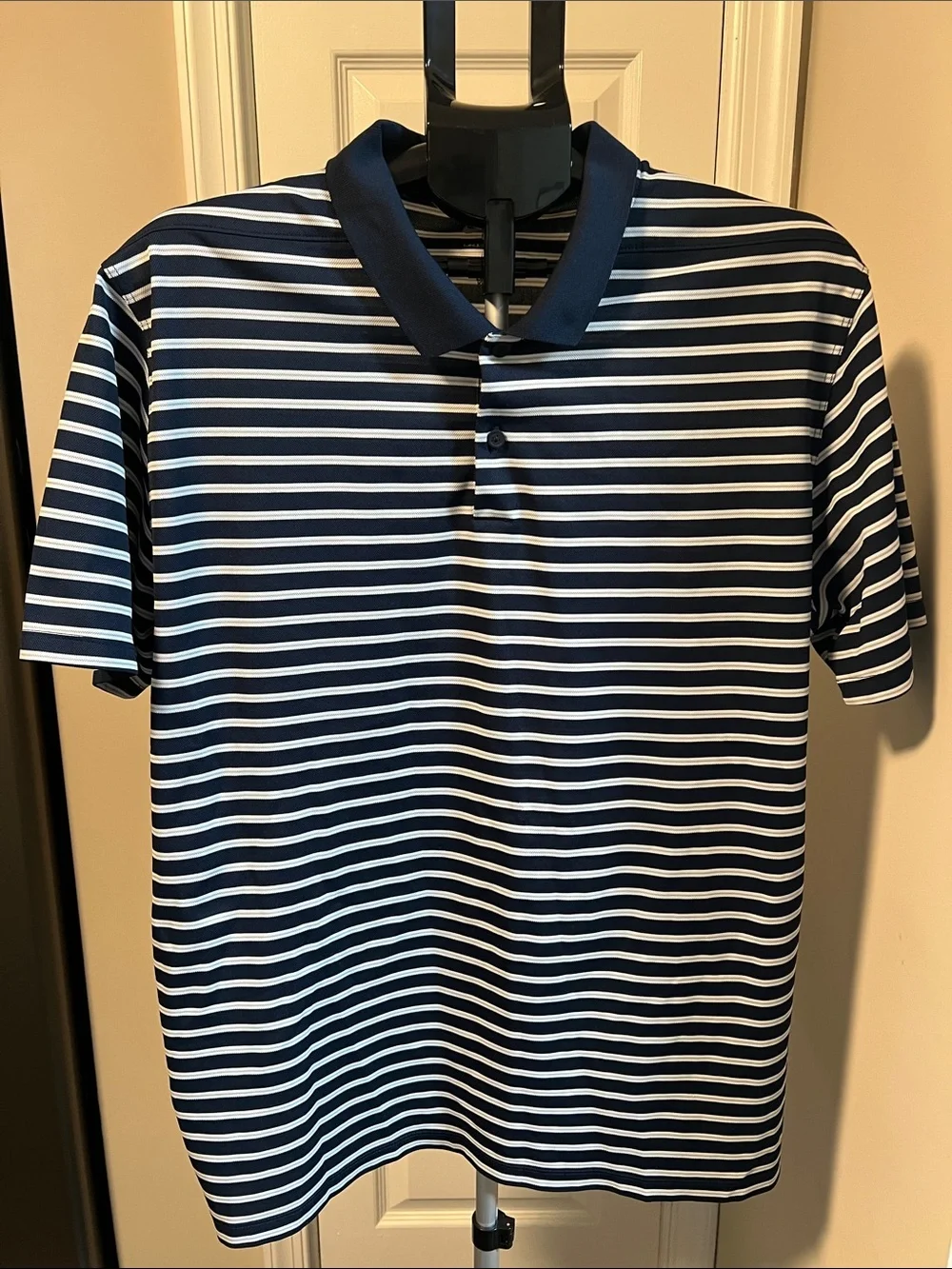 Nike Men's Navy and White Striped Polo